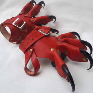 Dragon Clawed Leather Hand Guard -Red- (set of two)
